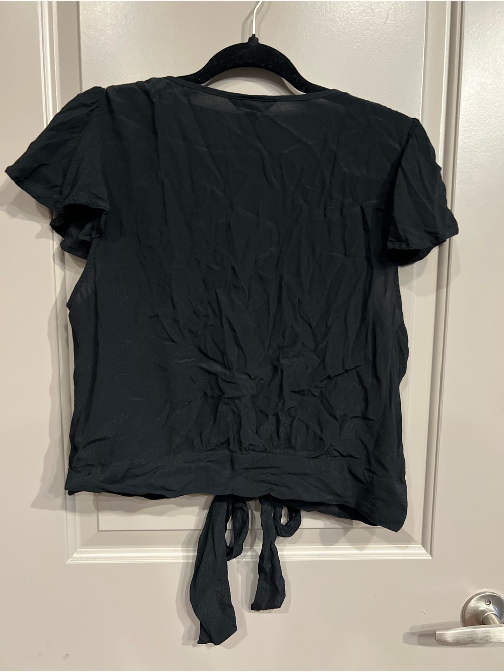 Express Black Tie-Front Button V-Neck Top - Picture 6 of 6